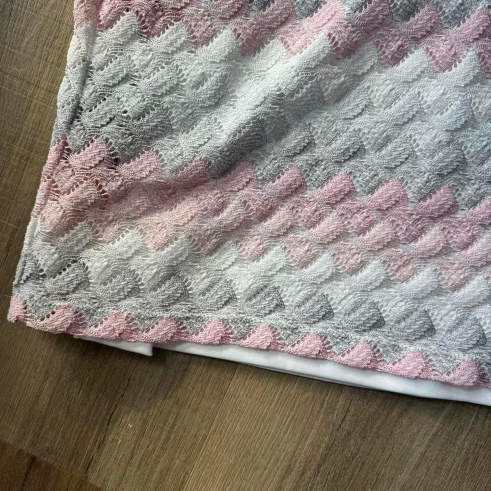 Y2K Alfred Dunner Crochet Twofer Women's Size Medium Pink Gray White Stripe Boho - Picture 5 of 7